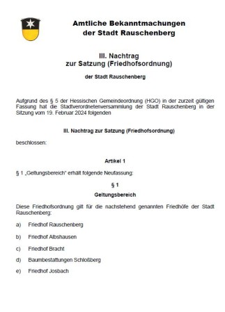 Amtliche Bekanntmachungen der Stadt Rauschenberg III. ...