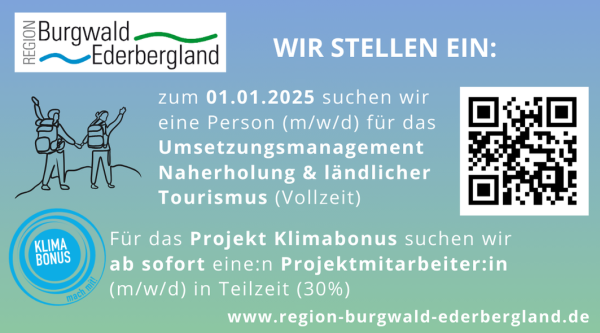 Region Burgwald-Ederbergland: Stellenausschreibung Umsetzungsmanagement und Projekt Klimabonus (2 Stellen)