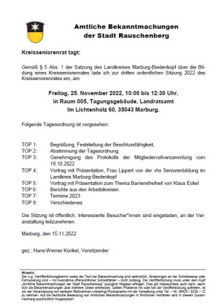 Sitzung des Kreisseniorenrates am 25.11..2022