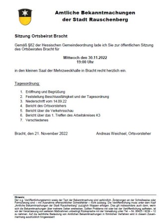 Sitzung Ortsbeirat Bracht am 30.11.2022