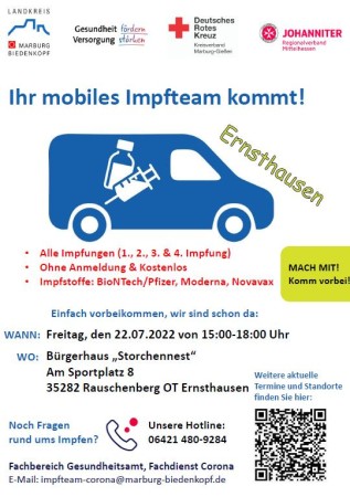 Bild: Plakat mobiles Impfteam in Ernsthausen