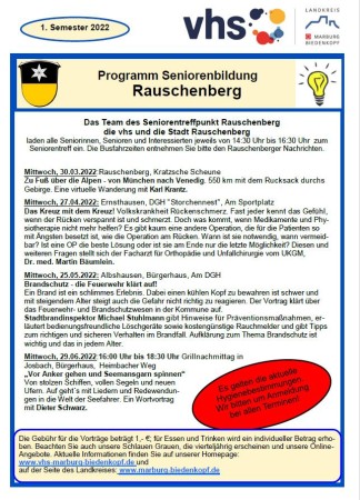 vhs: Programm Seniorenbildung Rauschenberg 1. Semester 2022