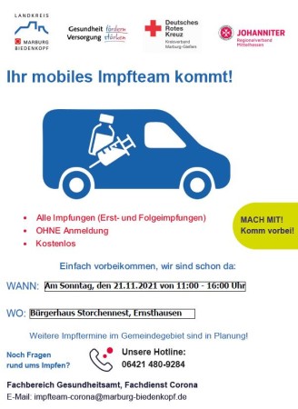 Ihr mobiles Impfteam kommt am 21.11.2021 nach Ernsthausen