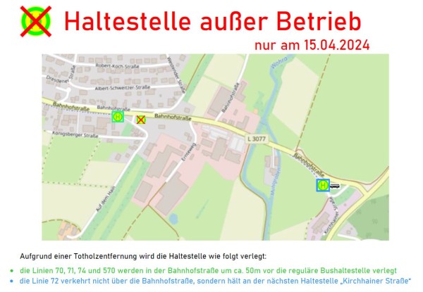Haltestelle Bahnhofstraße (am Minigolf) am 15.04.2024 außer ...