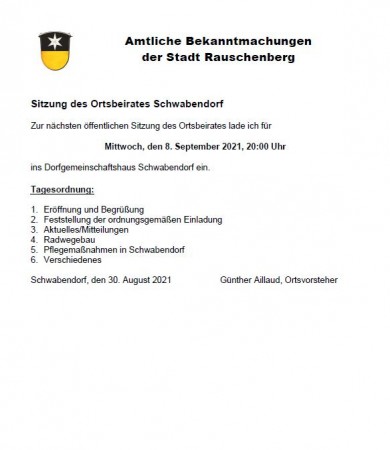 Sitzung des Ortsbeirates Schwabendorf