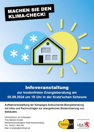 Angebot einer kostenfreien Energieberatung direkt bei Ihnen zu Hause – Auftaktveranstaltung am 05.09.2024 in der Kratz’schen Scheune