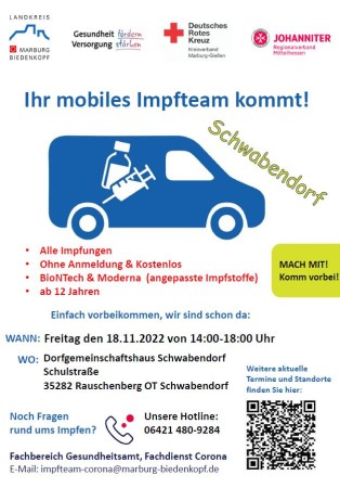 Bild: Plakat mobiles Impfteam in Schwabendorf