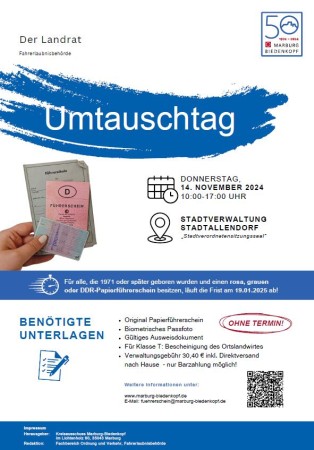 Führerschein-Umtauschtag in Stadtallendorf am 14.11.2024